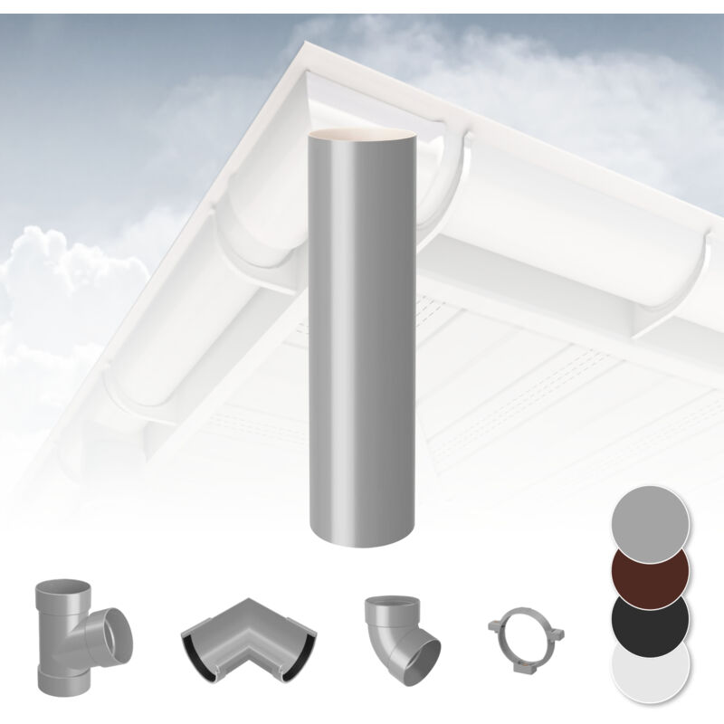 foto del prodotto sistema di grondaie 130mm in plastica pvc, selezione di componenti rainway 130 grigio, tubo di scarico