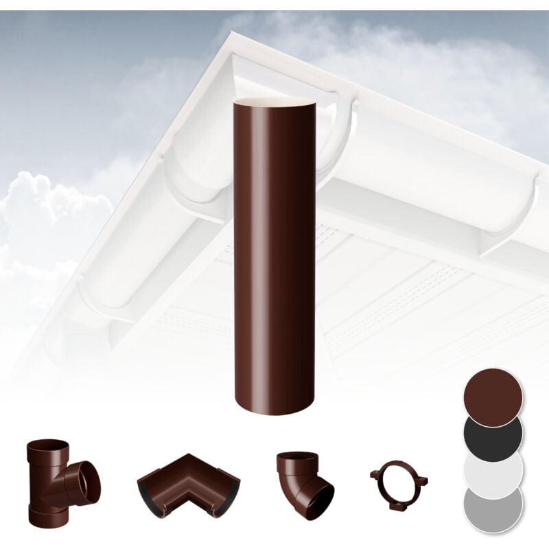 foto del prodotto sistema di grondaie 130mm in plastica pvc, selezione di componenti rainway 130 marrone, tubo di scarico