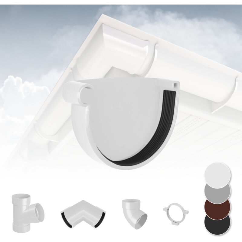 foto del prodotto sistema di grondaie 90mm in plastica pvc, selezione di componenti rainway 90 bianco, tappo di grondaia a sinistra