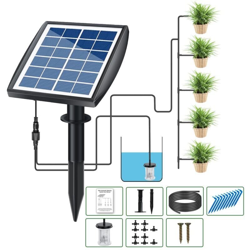 foto del prodotto sistema di irrigazione automatico ad energia solare , con batteria da 2200 mah e 6 modalit timer, sistema di irrigazione automatica per interni ed