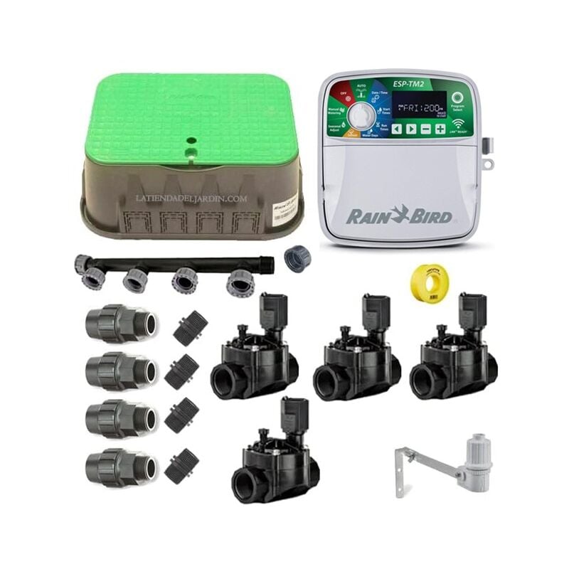 foto del prodotto sistema di irrigazione automatico rain bird a 4 zones da 24v per tubi da 32 mm, sistema di irrigazione automatico.