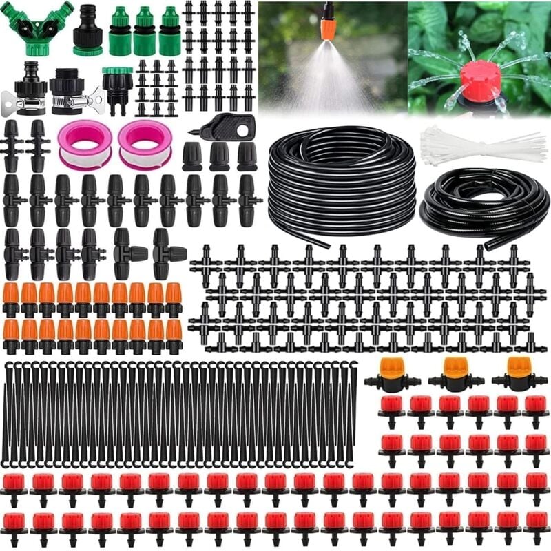foto del prodotto sistema di irrigazione da giardino, kit di irrigazione a goccia da 340 pezzi, kit di irrigazione automatica da 55 m 15 m, kit di irrigazione a