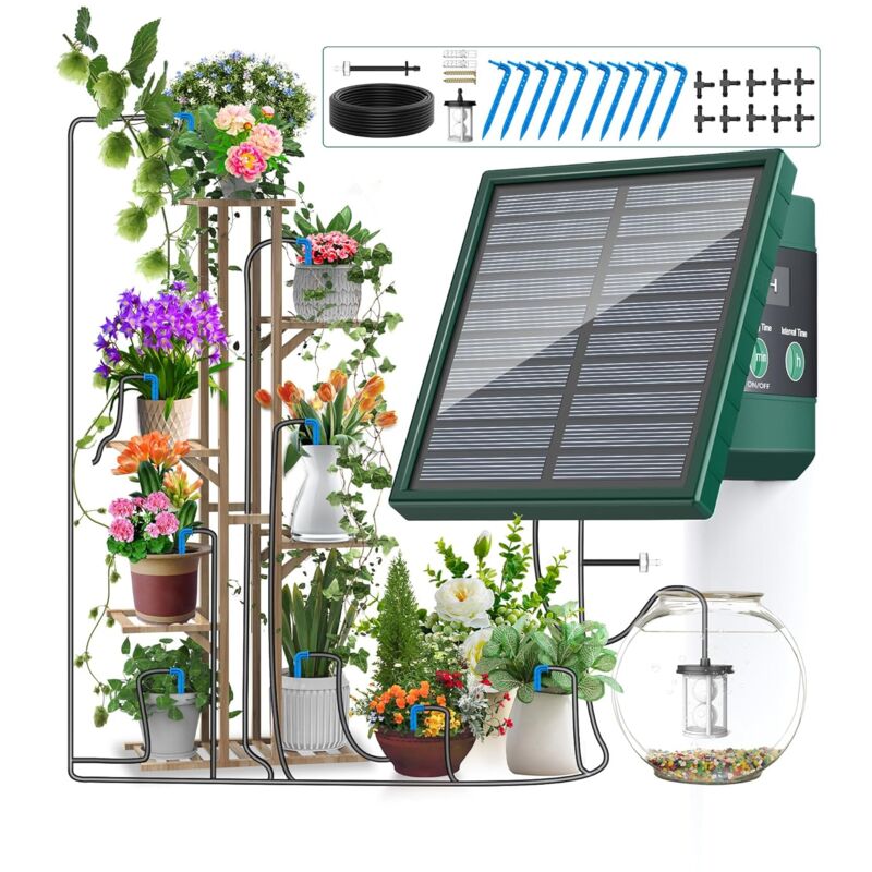 foto del prodotto sistema di irrigazione solare per giardino, balcone, sistema di irrigazione automatico per esterni interni, sistema di irrigazione fai da te per