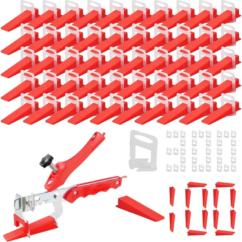 foto del prodotto sistema di livellamento delle piastrelle, kit di livellamento delle piastrelle 1 pinza, 300 clip da 2 mm, set di 100 cunei riutilizzabili, kit di