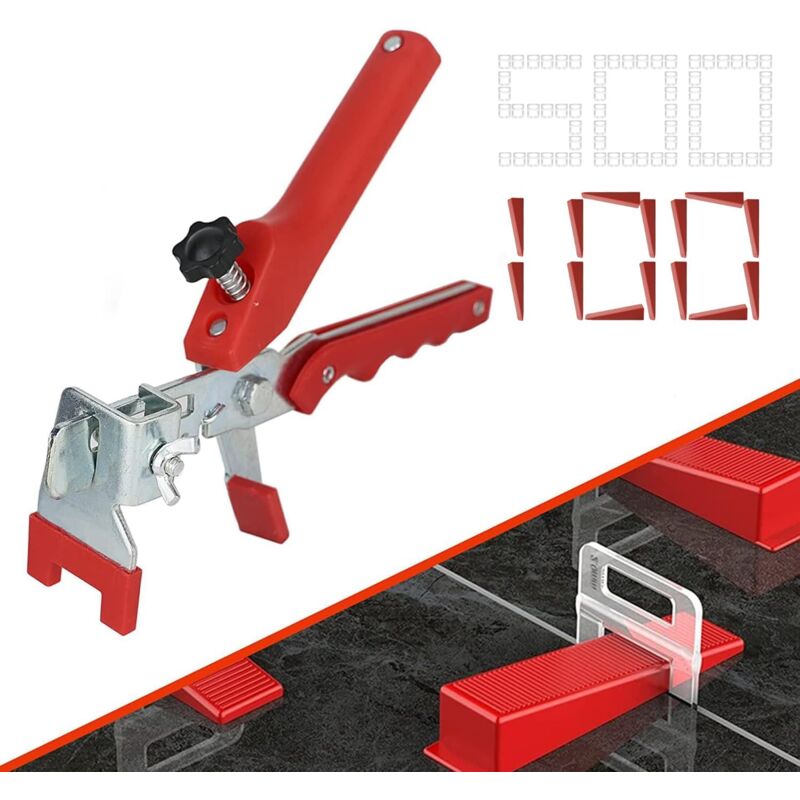 immagine 0 del prodotto sistema di livellamento per piastrelle, ausilio per la posa da 2 mm 500 clip 100 cunei 1 pinza per ausilio per la posa di piastrelle, kit