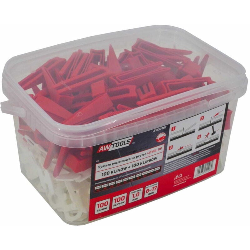 foto del prodotto sistema di livellamento per piastrelle awtools level up 1,0 mm - 6-17 mm - clip 100 pezzi cuneo 100 pezzi