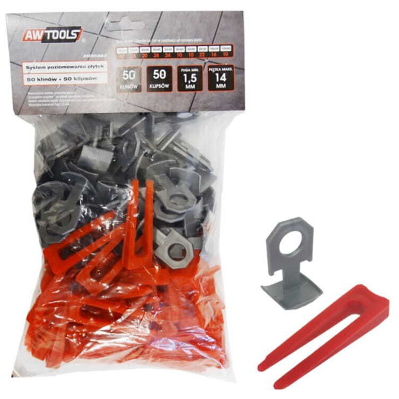 foto del prodotto sistema di livellamento per piastrelle awtools standard 1,5 mm 7 15 mm clip 50 pezzi cuneo 50 pezzi