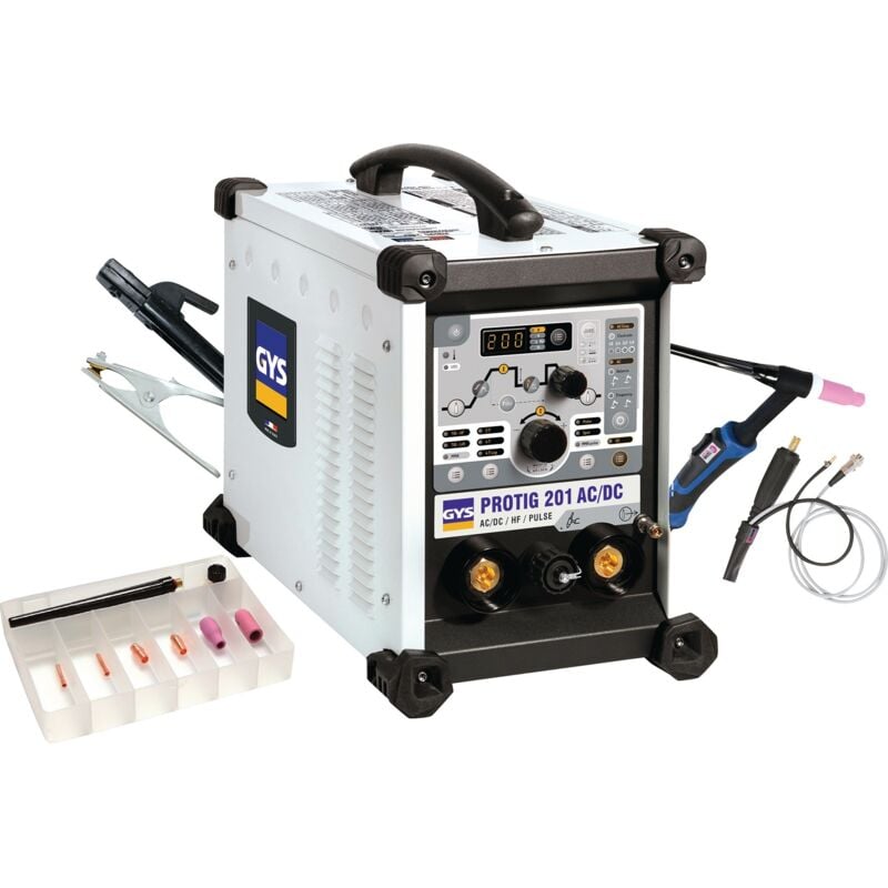 foto del prodotto sistema di saldatura tig protig 201 ac dc hf fv con accessori 10 -200 a gasg. gys