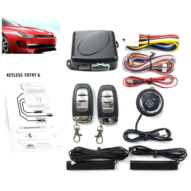 foto del prodotto sistema di sicurezza antifurto per auto, sistema di allarme universale per auto, accensione motore, pulsante di accesso senza chiave, avviamento