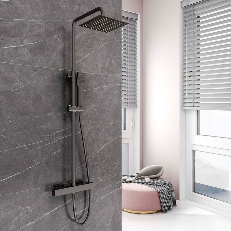 foto del prodotto sistema doccia con termostato ocean italy colonna doccia con miscelatore termostatico rubinetto 280x40mm nero