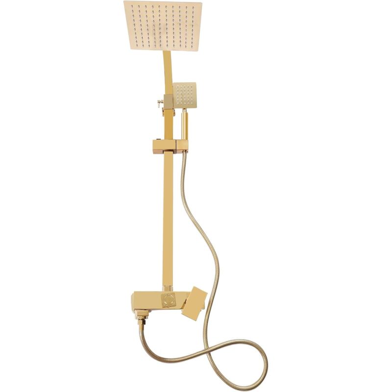 foto del prodotto sistema doccia in acciaio inox doccia a pioggia con doccetta dorata colonna doccia regolabile in altezza per casa e hotel