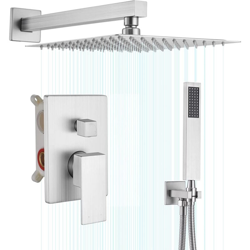 foto del prodotto sistema doccia in nichel spazzolato, set rubinetto doccia con soffione doccia da 10 pollici e soffione doccia portatile, kit combinato soffione