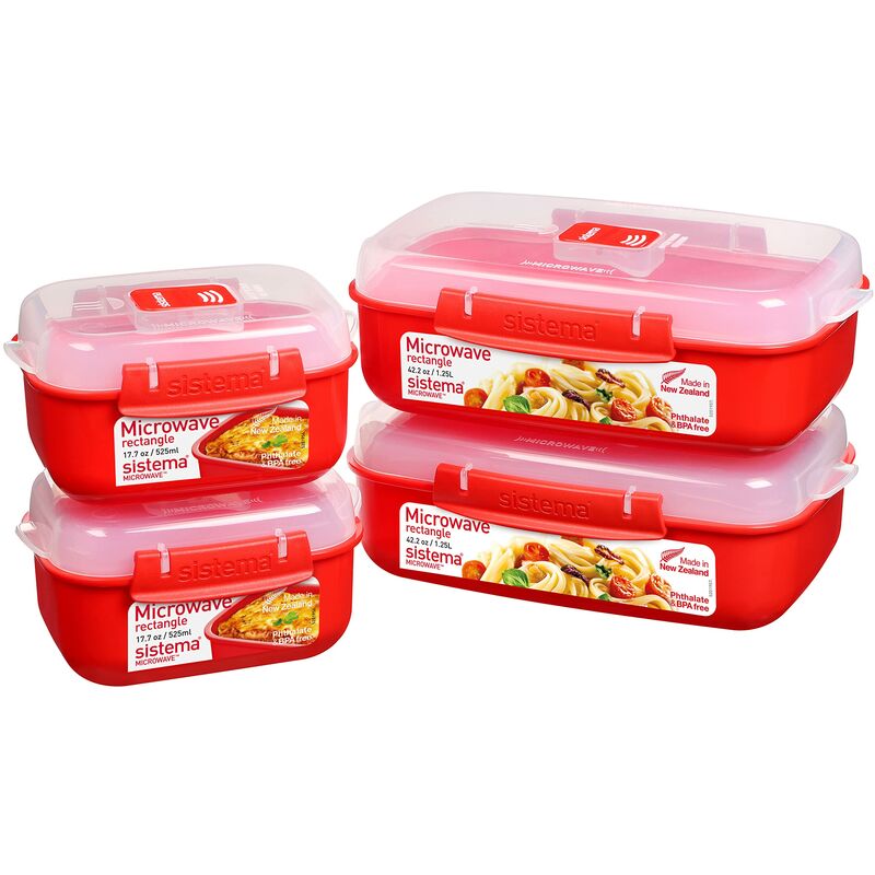 foto del prodotto sistema heat and eat microwave set 4 contenitori alimentari rettangolari con coperchi 2 x 1,25 l 2 x 525 ml clip e sfiato per il vapore privi di