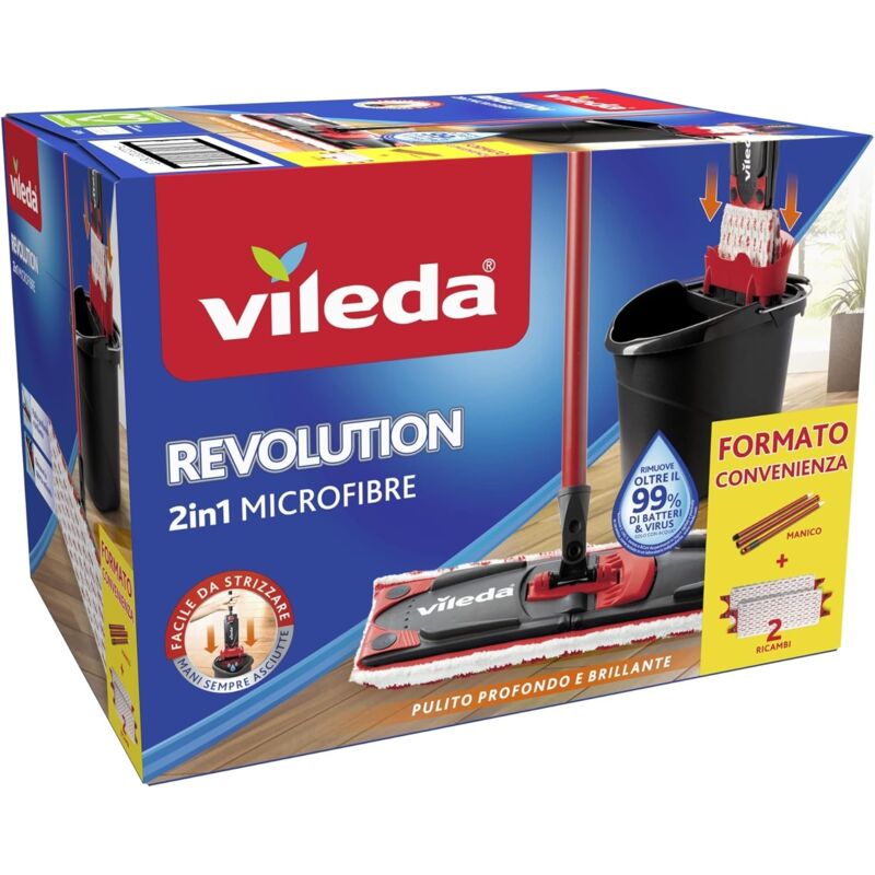 foto del prodotto sistema lavapavimenti vileda revolution box con due panni in microfibra