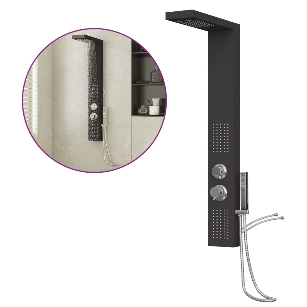 foto del prodotto sistema pannello doccia sistema pannello bagno miscelatore doccia pioggia bagno getto interno casa alluminio nero 02 0003120