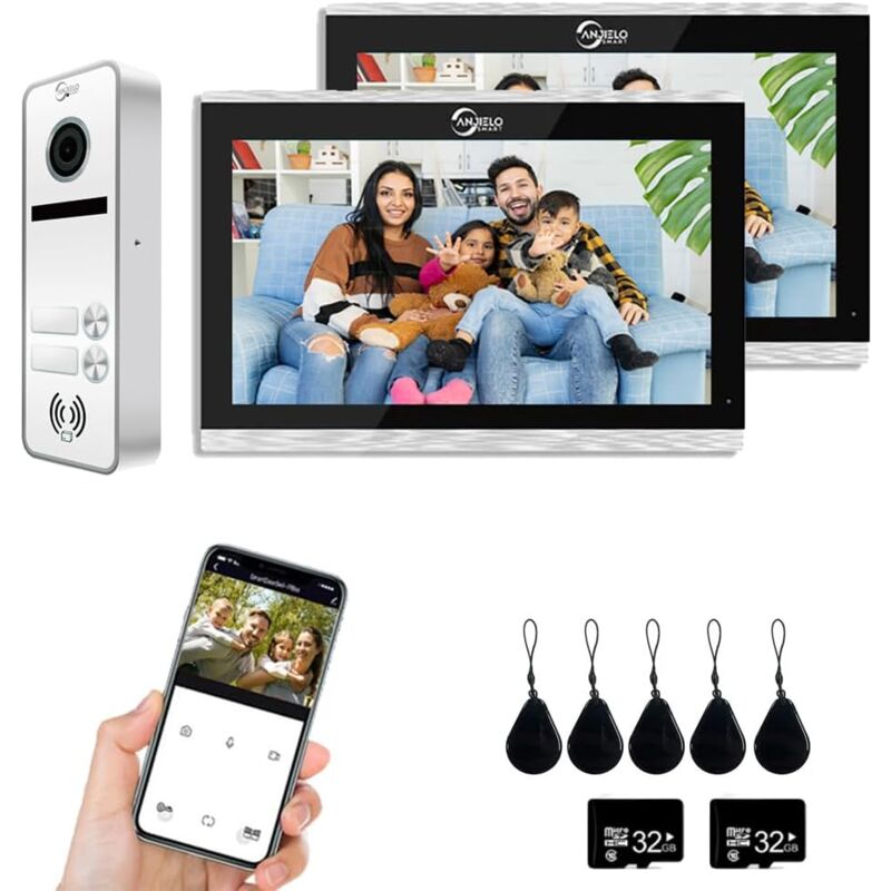 foto del prodotto sistema videocitofono 1080p, campanello bifamiliare, touch screen da 10 , supporto sblocco, citofono bidirezionale, rilevamento movimento bianco 