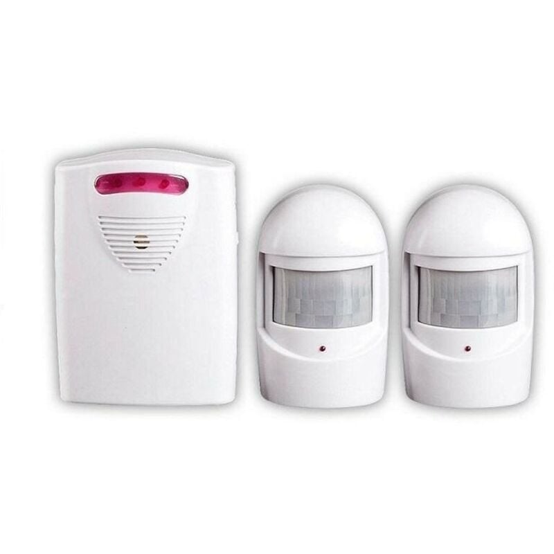 foto del prodotto sistemi di allarme di sicurezza, 1 ricevitore e 2 rilevatori di movimento pir resistenti alle intemperie per cortile garage fienile, kit sirena