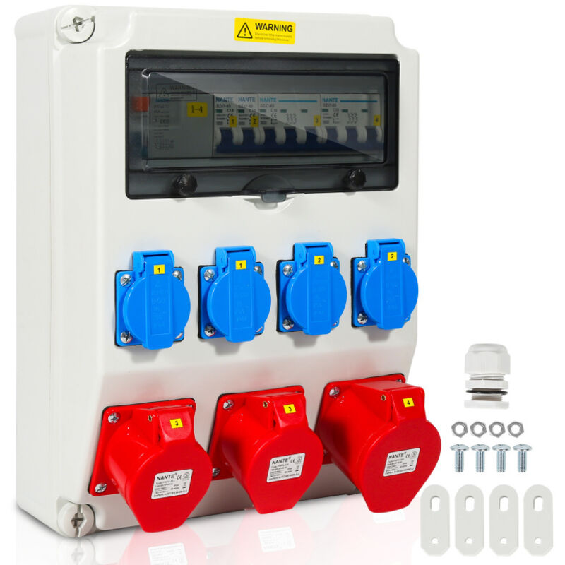 foto del prodotto site box distributore da parete con magnetotermico e fi, distributore elettrico da cantiere a 5 poli con 4 prese schuko e presa cee 16 32 a per