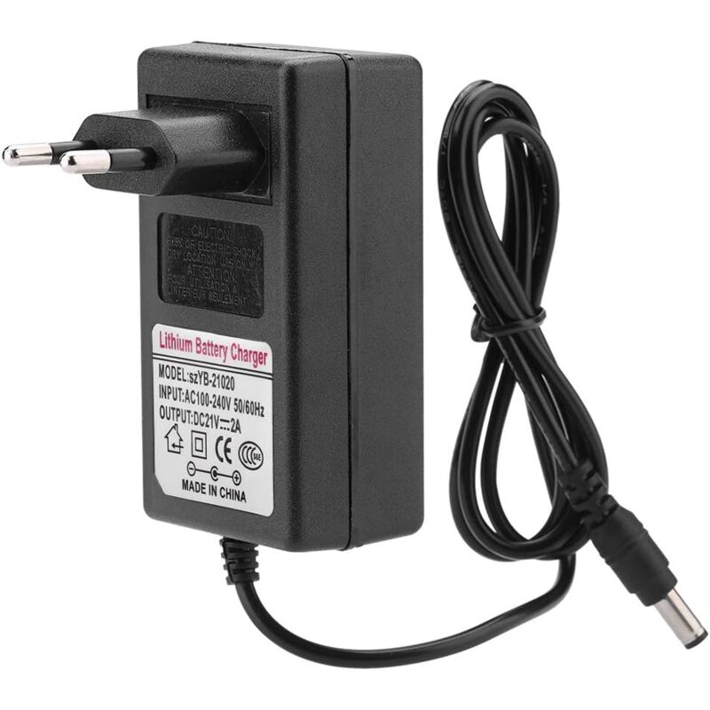 foto del prodotto sjlerst ac 100 240 v dc 21 v 2a adattatore di alimentazione per carica sicura caricatore per batteria agli ioni di litio spina europea