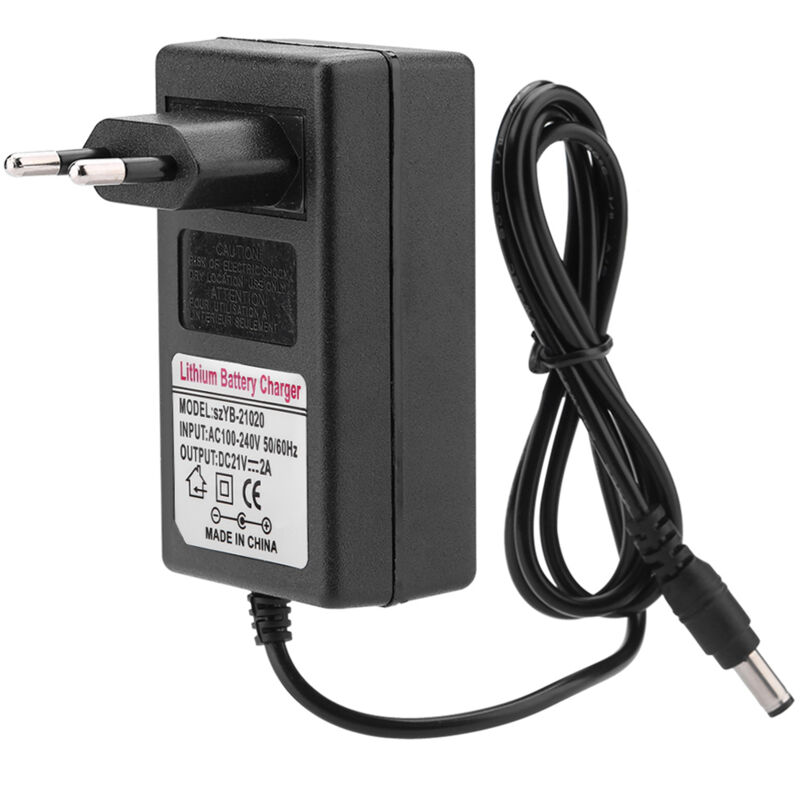 foto del prodotto sjlerst ac 100 240 v dc 21 v 2a adattatore di alimentazione per carica sicura caricatore per batteria agli ioni di litio spina europea