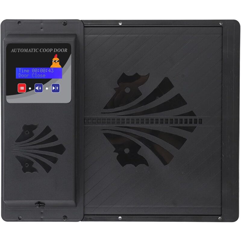 foto del prodotto sjlerst porta automatica per pollaio, apriporta elettrico per pollaio con design anti pizzicamento, con display a led, timer, nero