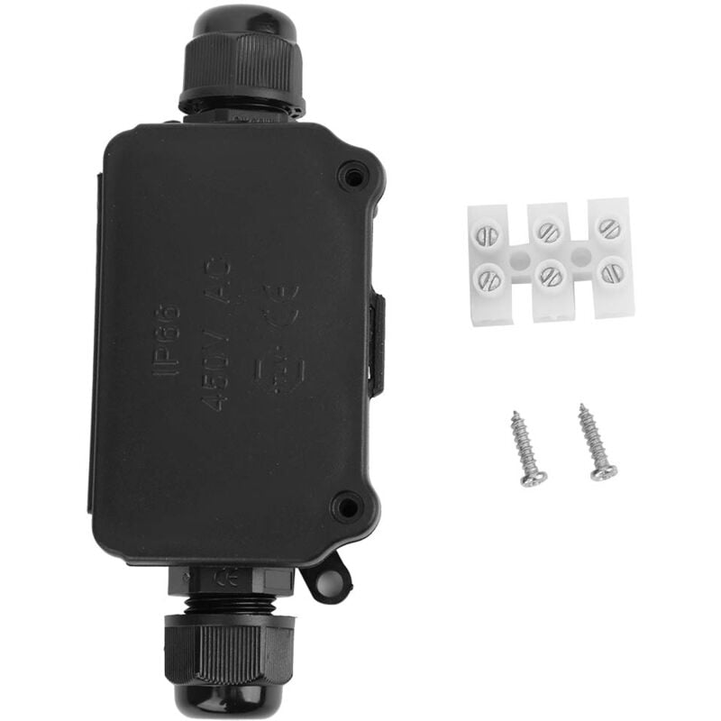 foto del prodotto sjlerst scatola di giunzione impermeabile ip66 custodia per connettore cavo di distribuzione antipolvere nera a 2 vie