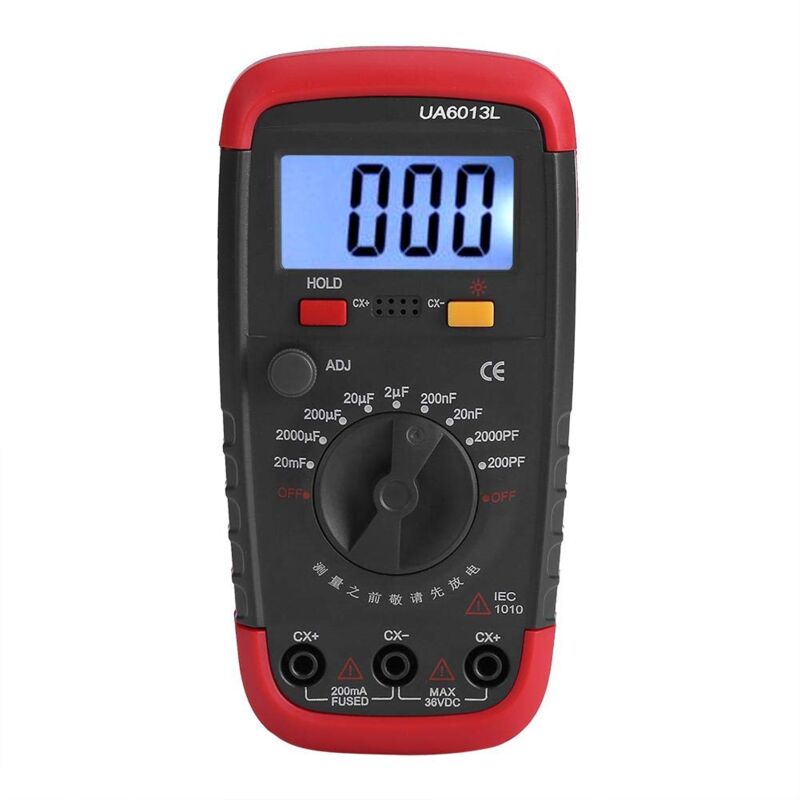 foto del prodotto sjlerst tester per misuratore di condensatori capacitivi alimentato a batteria digitale uyigao display lcd 6013l