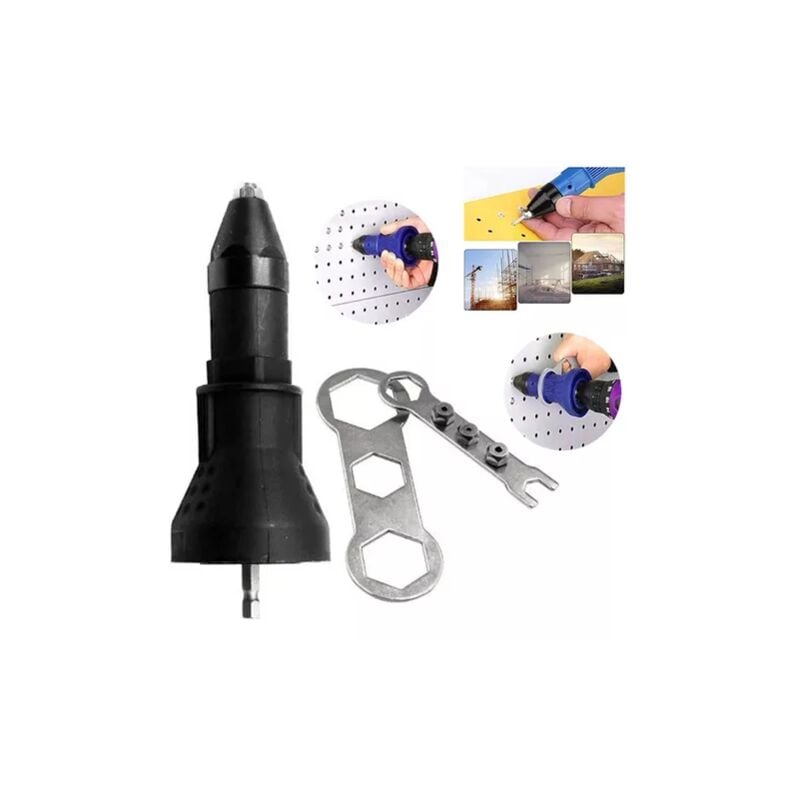 foto del prodotto sjlerst utensile elettrico per adattatore per rivettatura dado adattatore per trapano a pistola per rivetti elettrici per operazioni di lavoro nero.