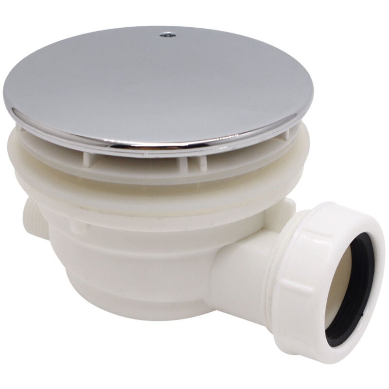 foto del prodotto sjqka 711074 71107401 scarico a pavimento flessibile in plastica bianca per doccia con copertura cromata in abs per bagno