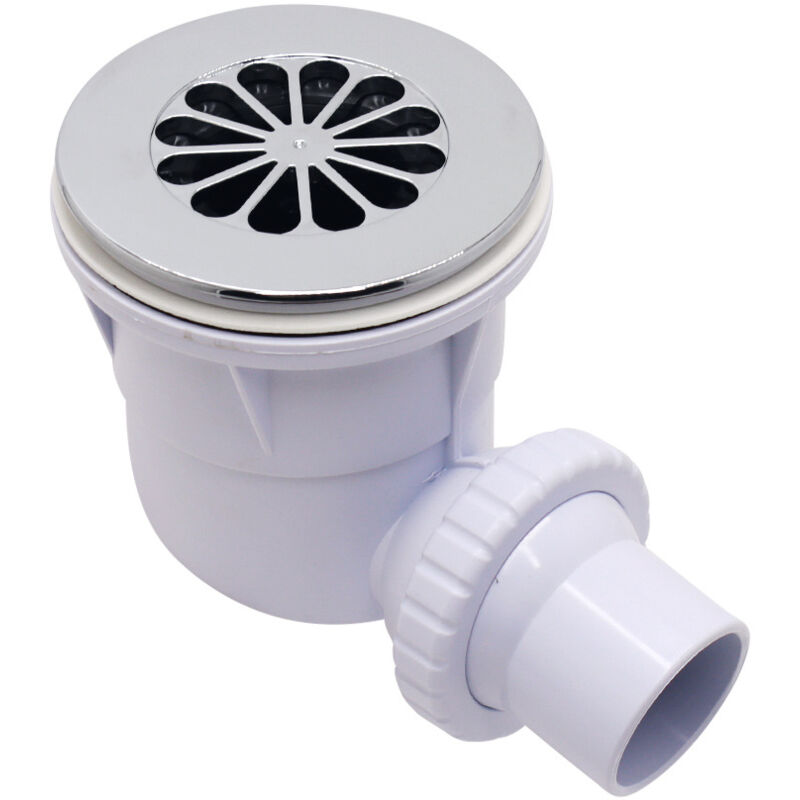 foto del prodotto sjqka 71109201 scarico a pavimento flessibile in plastica bianca per doccia con copertura cromata in abs per bagno