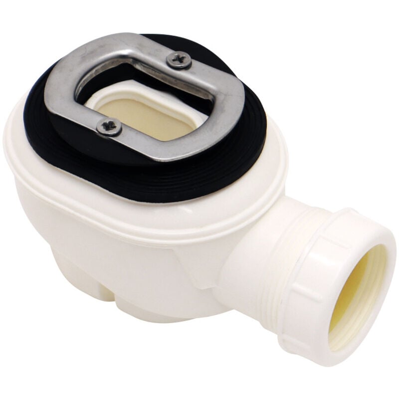 foto del prodotto sjqka 718011001 scarico a pavimento flessibile in plastica bianca per doccia con copertura cromata in abs per bagno