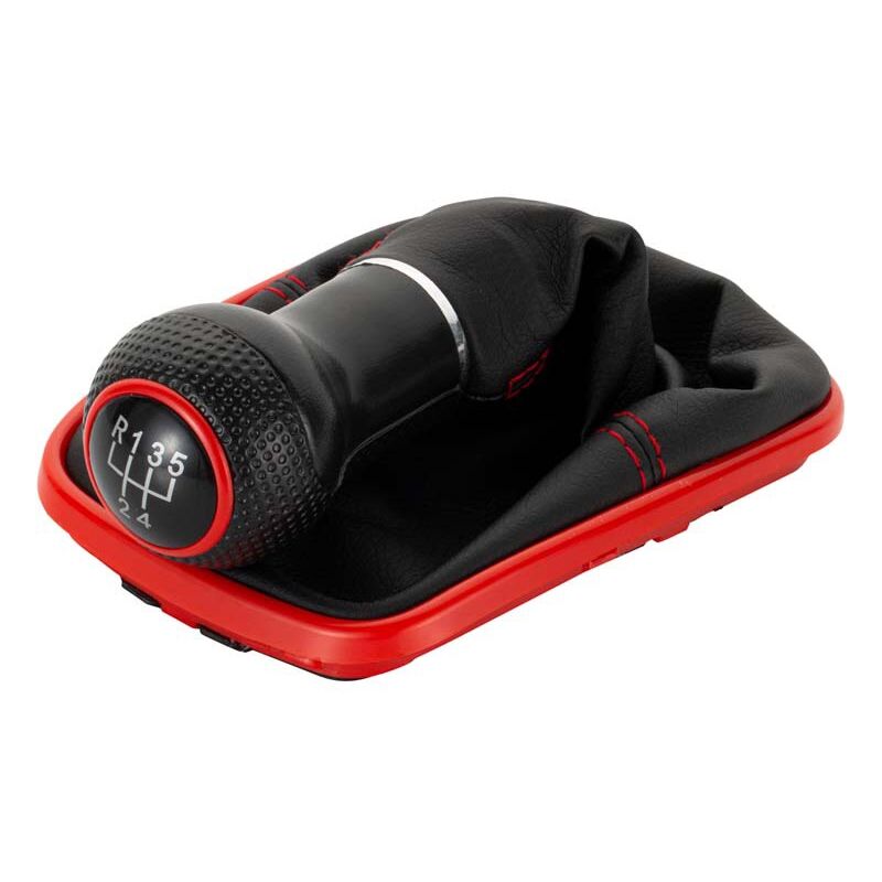 foto del prodotto sjqka a253 4 cuffia leva cambio pomello cambio 12 mm compatibile con vw golf 4 iv 5 marce con telaio plug play ricambio per 1j071113 nero rosso