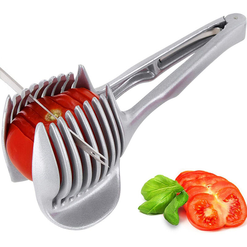 foto del prodotto sjqka affettatrice multifunzionale per pomodori, pinza rotonda per frutta con manico, utensile da cucina per tagliare i pomodori affettatrice 