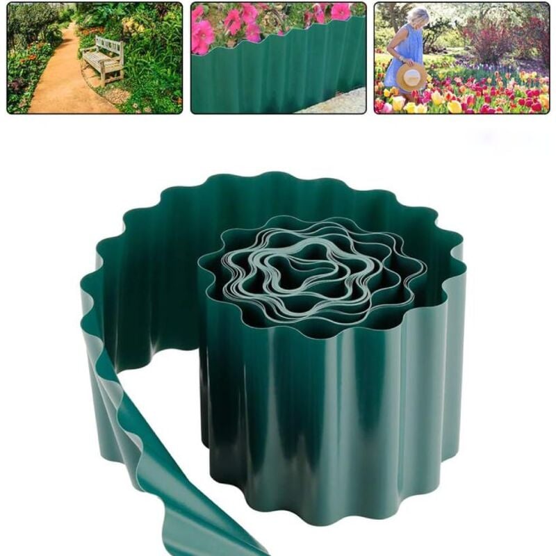 foto del prodotto sjqka bordatura in plastica per prato, 1 rotolo da 20 cm x 9 m, verde, flessibile, in pvc, per giardino, fai da te, recinzione per giardino