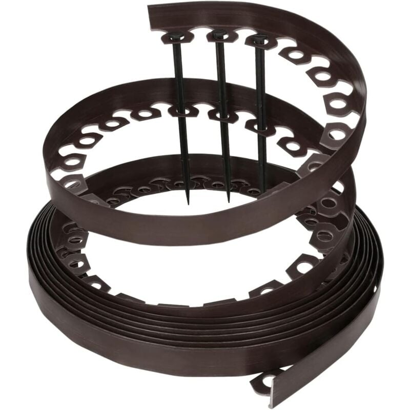 foto del prodotto sjqka bordo giardino flessibile, bordi aiuole plastica, con 30 chiodi di fissaggio, lunghezza 10m, altezza 5cm, marrone