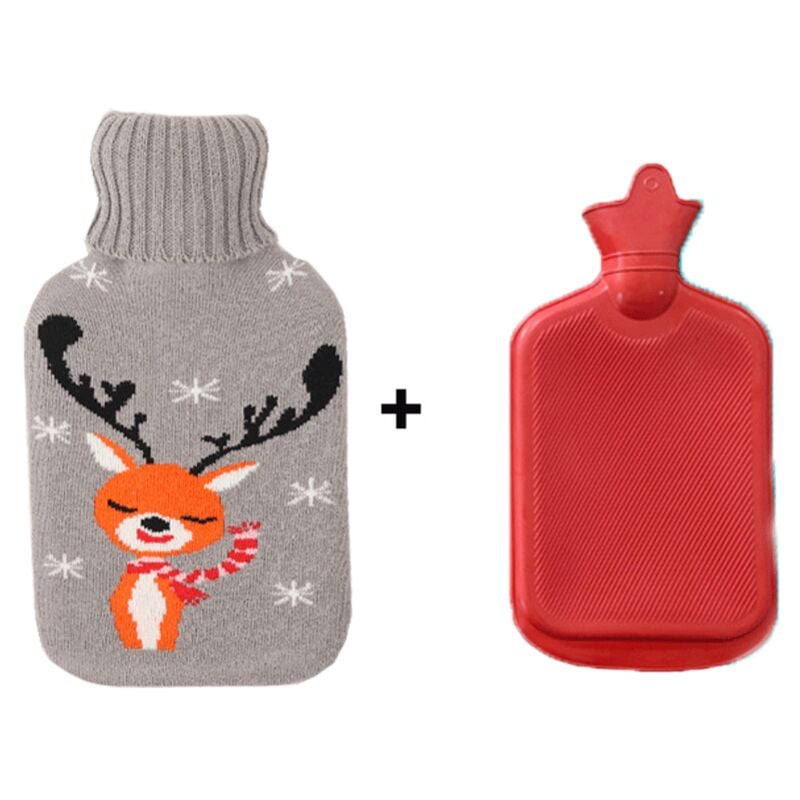 foto del prodotto sjqka borsa dell acqua calda in gomma da 800 ml con rivestimento lavorato a maglia motivo a fiocco di neve con cervo per riscaldare mani e piedi e