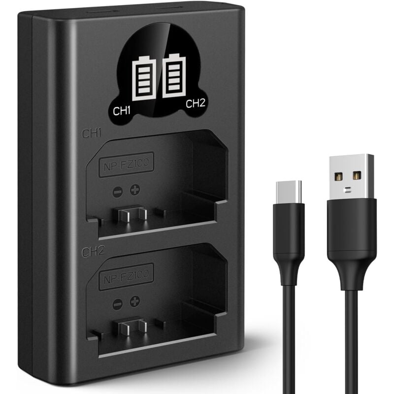 foto del prodotto sjqka caricabatterie np fz100 con doppio slot e display lcd, micro usb e caricabatterie di tipo c per batterie per fotocamere sony fx30, alpha a7