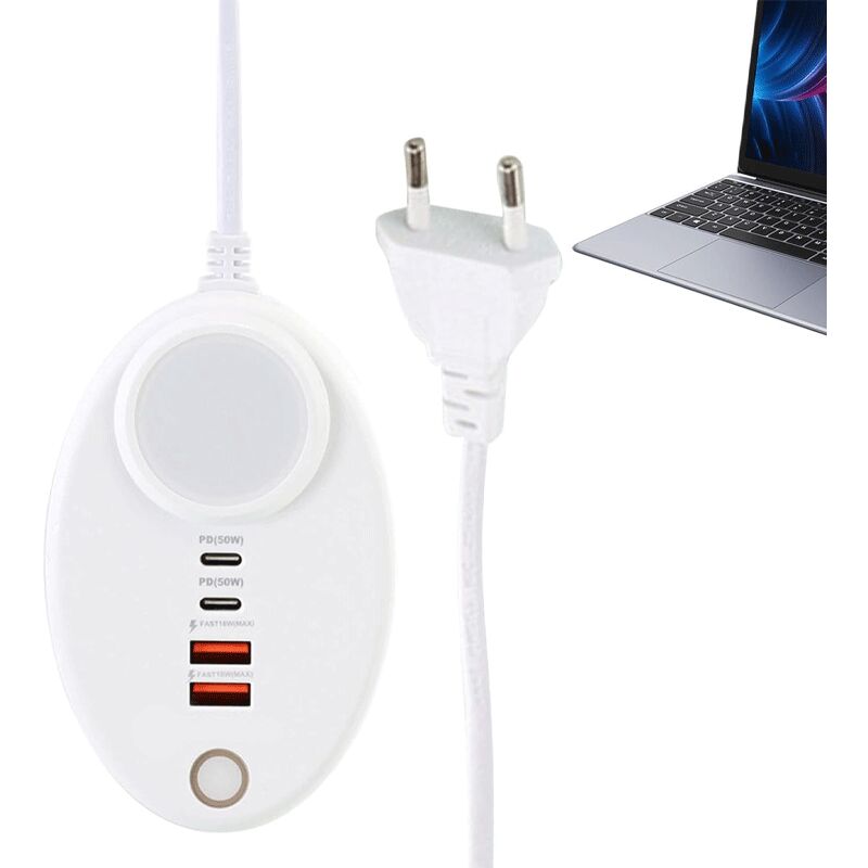 foto del prodotto sjqka caricabatterie usb a 4 porte, stazione usb porte con 4 porte, pd20w dual type c e usb portatile ovale di ricarica rapida con luce touch per