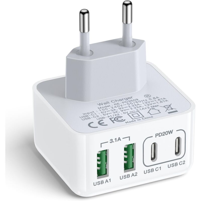 foto del prodotto sjqka caricabatterie usb c, 40 w, 4 porte usb c, caricabatterie rapido, multi rete, doppia porta pd qc, adattatore di tipo c per telefono 16, 15,