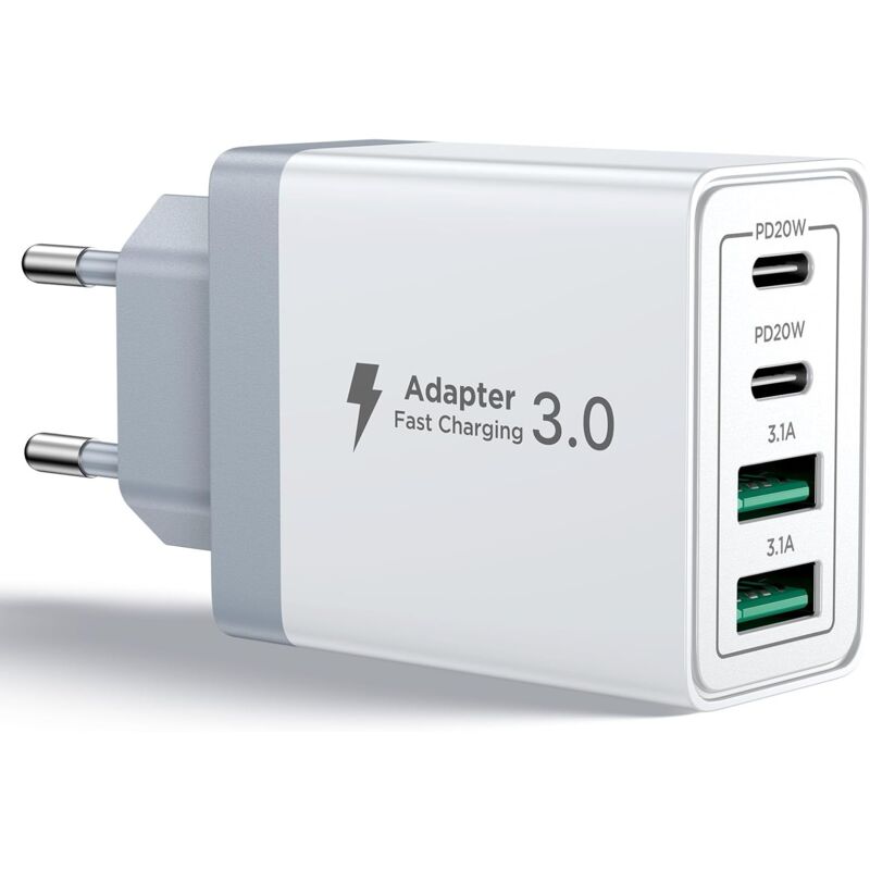 foto del prodotto sjqka caricabatterie usb c, caricabatterie rapido usb c a 4 porte da 40 w per iphone, adattatore multiporta pd qc 3.1 a di tipo c per iphone 16,