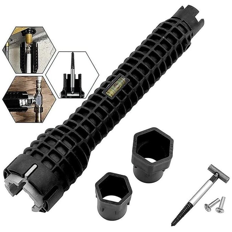 foto del prodotto sjqka chiave per lavabo 8 in 1, rubinetto e installatore per lavello, chiave multifunzione, utensile idraulico, estrattore di tubi per spazi