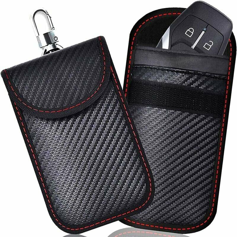 foto del prodotto sjqka custodia per chiave auto faraday con blocco del segnale rfid, confezione da 2, custodia per chiave auto con schermatura anti rfid in fibra di