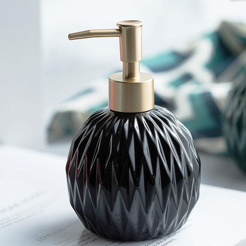 foto del prodotto sjqka dispenser di sapone in ceramica dorata per bagno, dispenser di sapone goffrato per lavello da cucina, dispenser di sapone liquido per le mani