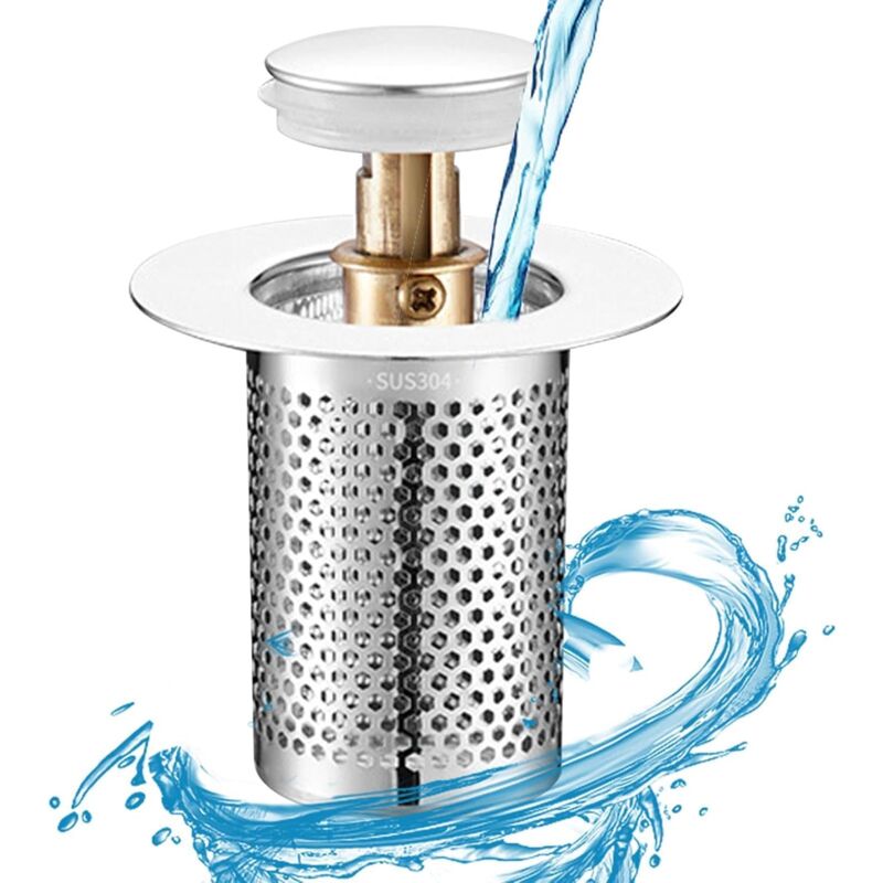 foto del prodotto sjqka filtro per lavello tappo per scarico bagno trappola per capelli in acciaio inox, tappo per lavello con cestello, tappo per scarico bagno