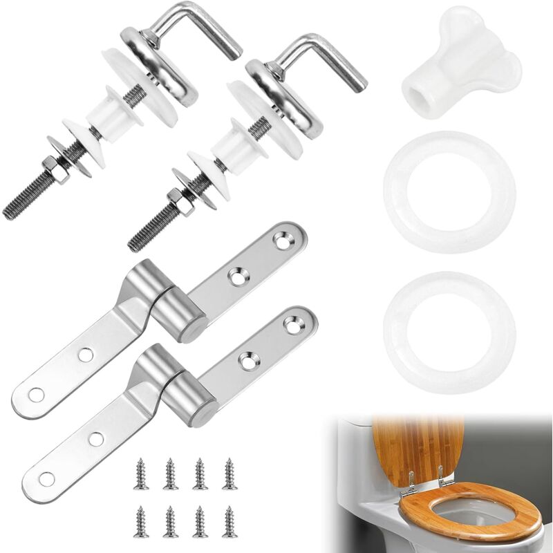 foto del prodotto sjqka kit di fissaggio per sedile wc 2 pezzi, 20724134 set di fissaggio per sedile wc wirquin, cerniera e viti in acciaio inox, cromato