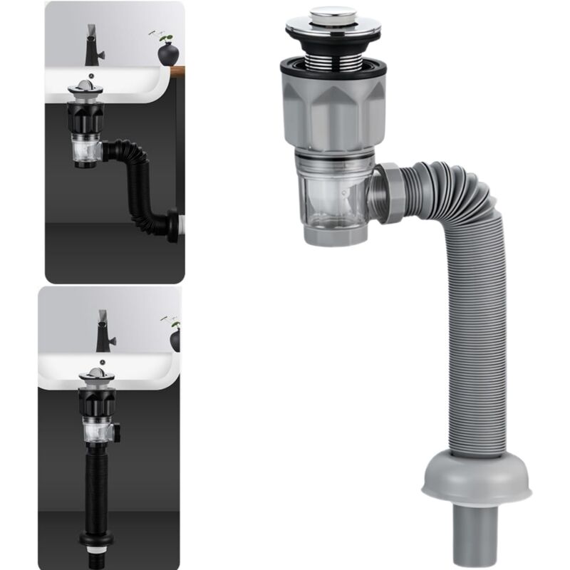 foto del prodotto sjqka kit di scarico per lavello con scarico antiodore espandibile e flessibile per fori da 1 1 4 , 1 1 2 e 2 stile bounce 