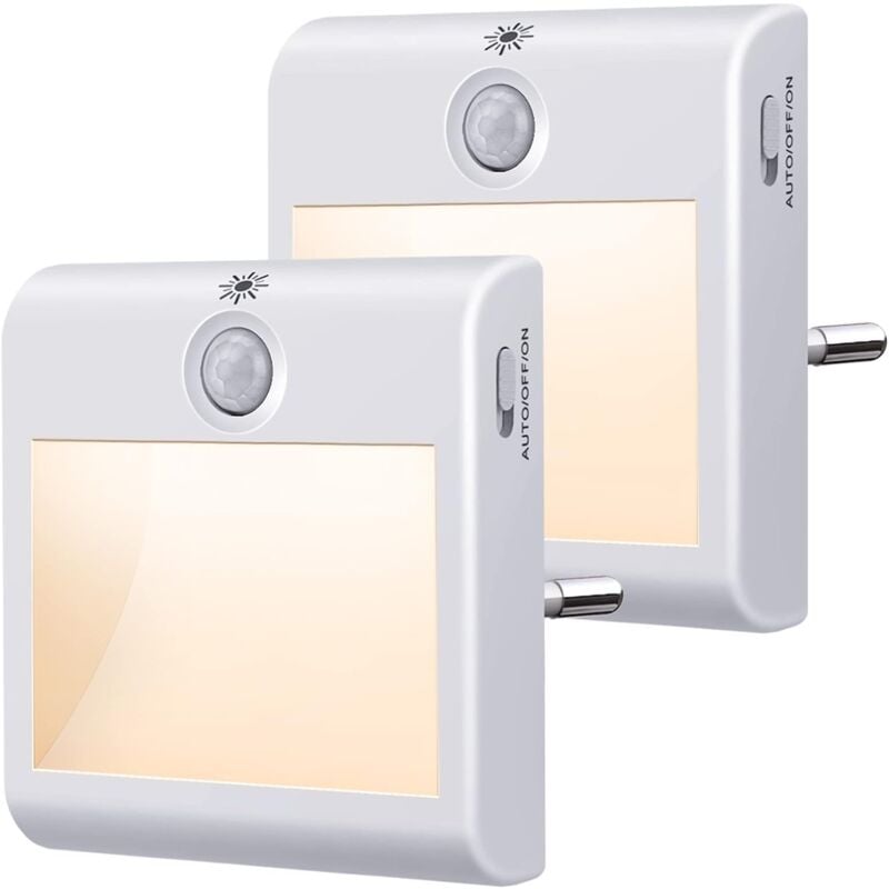 foto del prodotto sjqka luce notturna a spina, confezione da 2 luce notturna con sensore di movimento accesa automatica spenta , luce notturna a led dimmerabile,
