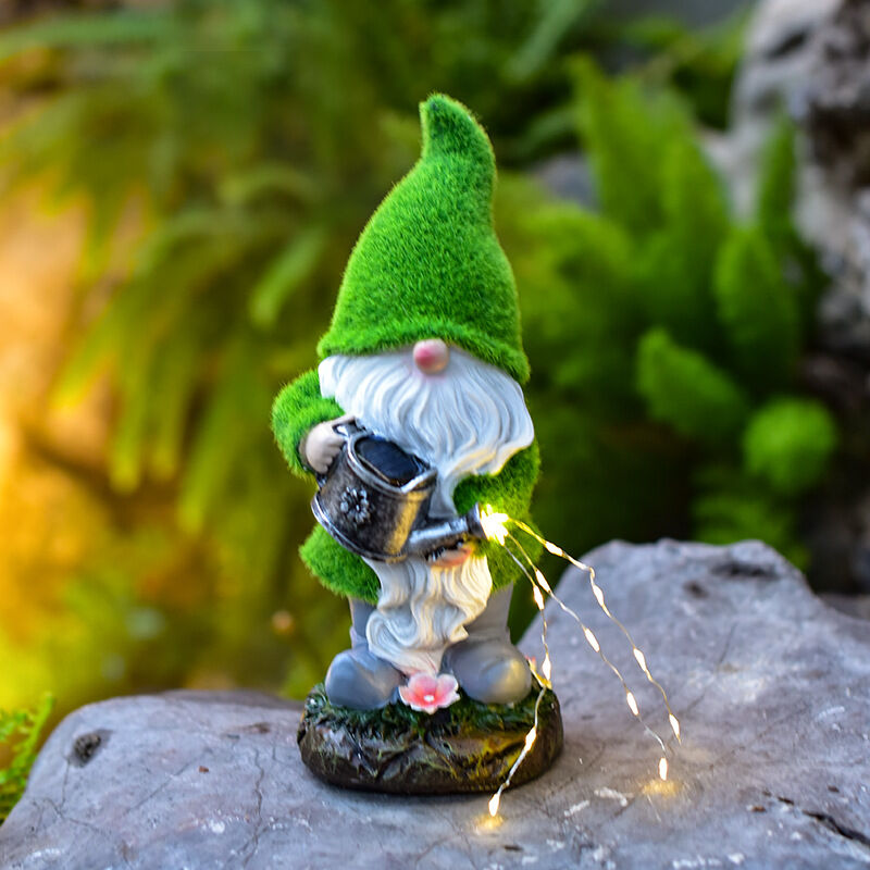 foto del prodotto sjqka luce notturna decorativa da giardino, ornamento solare a forma di folletto che innaffia 28 cm 