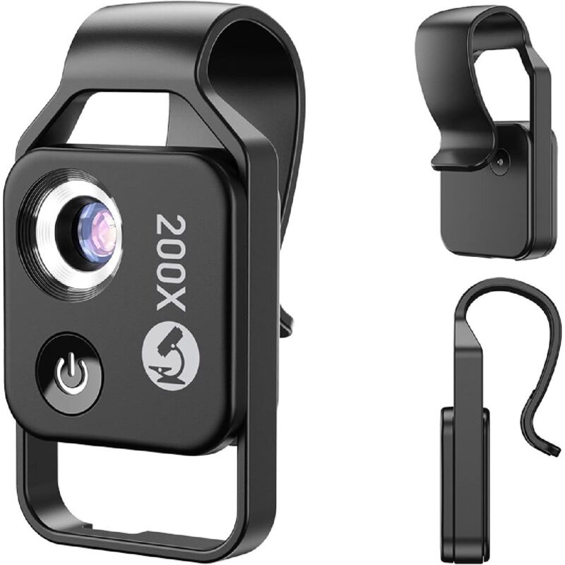 foto del prodotto sjqka microscopio tascabile per cellulare 200x, obiettivo macro professionale con luce led, compatibile con ios e android, 60006500k 120mah
