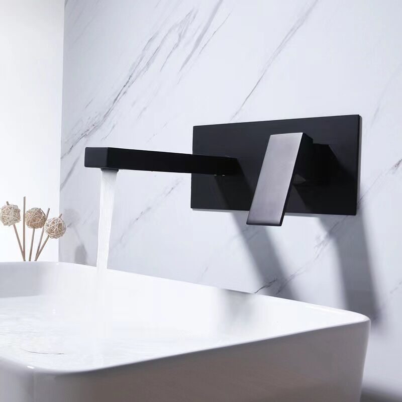 foto del prodotto sjqka miscelatore per lavabo a parete, miscelatore per bagno a cascata, beccuccio extra largo, rubinetto nascosto, miscelatore per lavabo con
